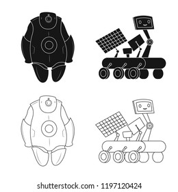 Vector illustration of robot and factory sign. Set of robot and space stock vector illustration.