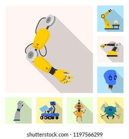 Vector illustration of robot and factory sign. Collection of robot and space stock vector illustration.