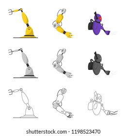 Vector illustration of robot and factory sign. Collection of robot and space stock symbol for web.