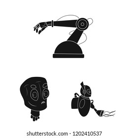 Vector illustration of robot and factory sign. Collection of robot and space stock symbol for web.