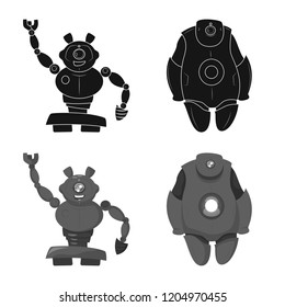 Vector illustration of robot and factory sign. Collection of robot and space stock vector illustration.
