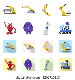 Vector illustration of robot and factory sign. Set of robot and space stock vector illustration.