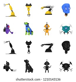 Vector illustration of robot and factory sign. Collection of robot and space stock vector illustration.