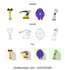 Vector illustration of robot and factory sign. Set of robot and space vector icon for stock.