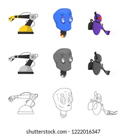 Vector illustration of robot and factory sign. Set of robot and space vector icon for stock.