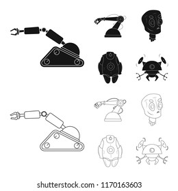 Vector illustration of robot and factory symbol. Set of robot and space vector icon for stock.