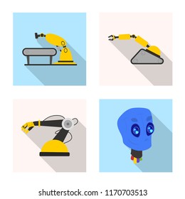 Vector illustration of robot and factory symbol. Set of robot and space vector icon for stock.