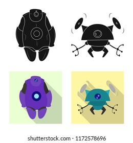 Vector illustration of robot and factory symbol. Set of robot and space stock symbol for web.