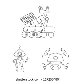 Vector illustration of robot and factory symbol. Collection of robot and space stock vector illustration.