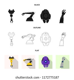 Vector illustration of robot and factory symbol. Set of robot and space stock symbol for web.