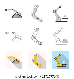 Vector illustration of robot and factory symbol. Collection of robot and space stock vector illustration.