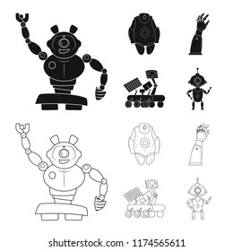 Vector illustration of robot and factory symbol. Set of robot and space stock vector illustration.