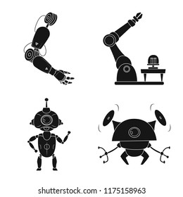 Vector illustration of robot and factory symbol. Set of robot and space vector icon for stock.
