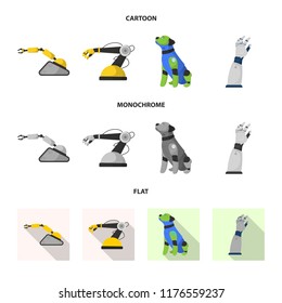 Vector illustration of robot and factory symbol. Set of robot and space stock vector illustration.