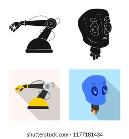 Vector illustration of robot and factory symbol. Collection of robot and space stock vector illustration.