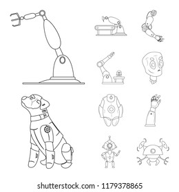 Vector illustration of robot and factory symbol. Set of robot and space stock vector illustration.