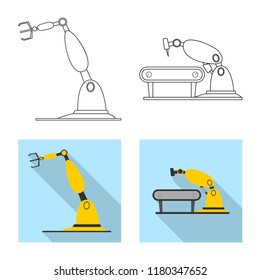 Vector illustration of robot and factory symbol. Collection of robot and space stock symbol for web.