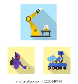 Vector illustration of robot and factory symbol. Set of robot and space stock vector illustration.