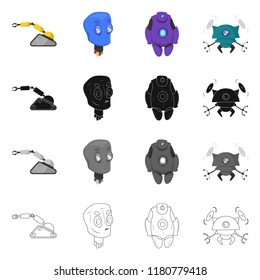 Vector illustration of robot and factory symbol. Set of robot and space vector icon for stock.