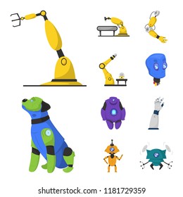 Vector illustration of robot and factory symbol. Collection of robot and space vector icon for stock.