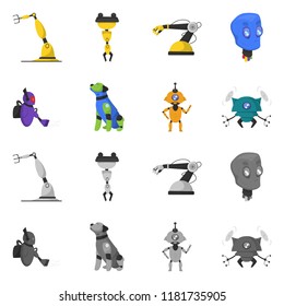 Vector illustration of robot and factory symbol. Collection of robot and space stock vector illustration.
