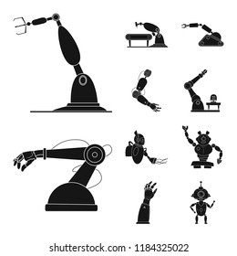 Vector illustration of robot and factory symbol. Set of robot and space stock vector illustration.