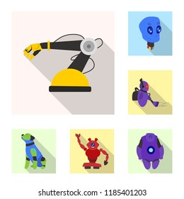 Vector illustration of robot and factory symbol. Set of robot and space vector icon for stock.