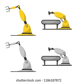 Vector illustration of robot and factory symbol. Collection of robot and space vector icon for stock.