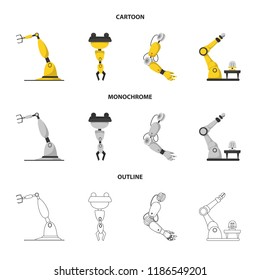 Vector illustration of robot and factory symbol. Collection of robot and space stock vector illustration.