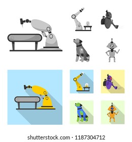 Vector illustration of robot and factory symbol. Set of robot and space stock symbol for web.