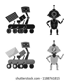Vector illustration of robot and factory symbol. Set of robot and space stock symbol for web.