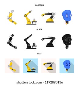 Vector illustration of robot and factory symbol. Collection of robot and space vector icon for stock.