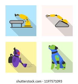 Vector illustration of robot and factory symbol. Set of robot and space stock vector illustration.