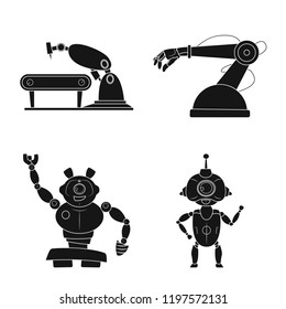Vector illustration of robot and factory symbol. Collection of robot and space stock symbol for web.