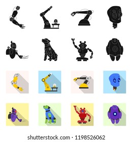 Vector illustration of robot and factory symbol. Collection of robot and space stock vector illustration.