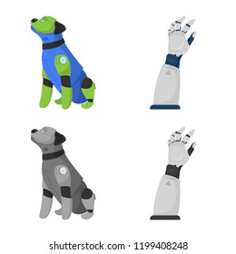 Vector illustration of robot and factory symbol. Collection of robot and space vector icon for stock.