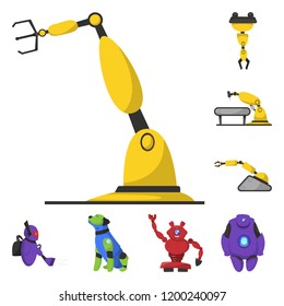 Vector illustration of robot and factory symbol. Collection of robot and space vector icon for stock.