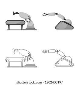 Vector illustration of robot and factory symbol. Collection of robot and space stock vector illustration.