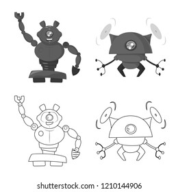 Vector illustration of robot and factory symbol. Set of robot and space stock vector illustration.
