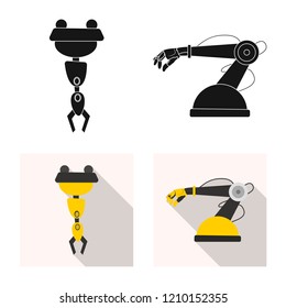 Vector illustration of robot and factory symbol. Collection of robot and space stock vector illustration.