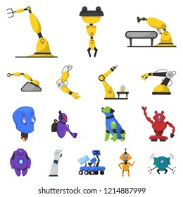 Vector illustration of robot and factory symbol. Collection of robot and space vector icon for stock.