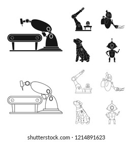 Vector illustration of robot and factory symbol. Set of robot and space stock vector illustration.
