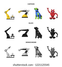 Vector illustration of robot and factory symbol. Set of robot and space vector icon for stock.