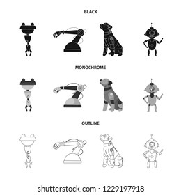Vector illustration of robot and factory symbol. Set of robot and space stock vector illustration.