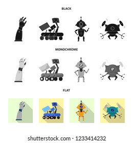 Vector illustration of robot and factory symbol. Set of robot and space vector icon for stock.