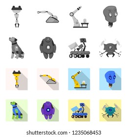 Vector illustration of robot and factory symbol. Set of robot and space stock vector illustration.