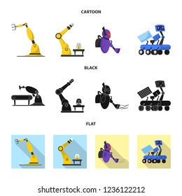 Vector illustration of robot and factory symbol. Collection of robot and space stock symbol for web.