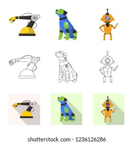 Vector illustration of robot and factory symbol. Set of robot and space stock vector illustration.