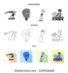 Vector illustration of robot and factory symbol. Collection of robot and space stock symbol for web.
