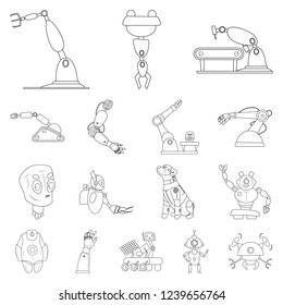 Vector illustration of robot and factory symbol. Collection of robot and space stock symbol for web.
